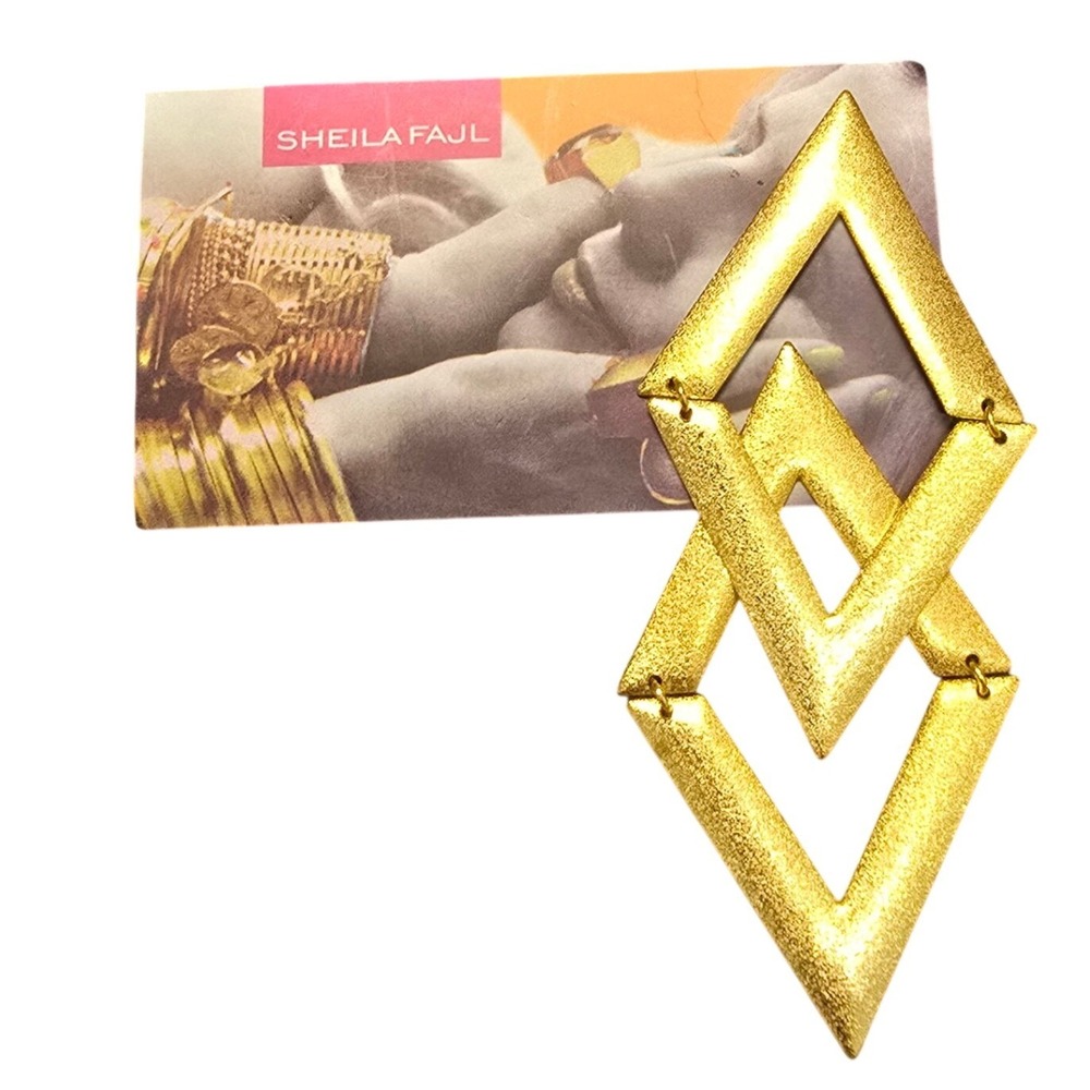 Sheila Fajl Gold Plated Geometric Diamond Statement Earrings Handmade Brazil NWT